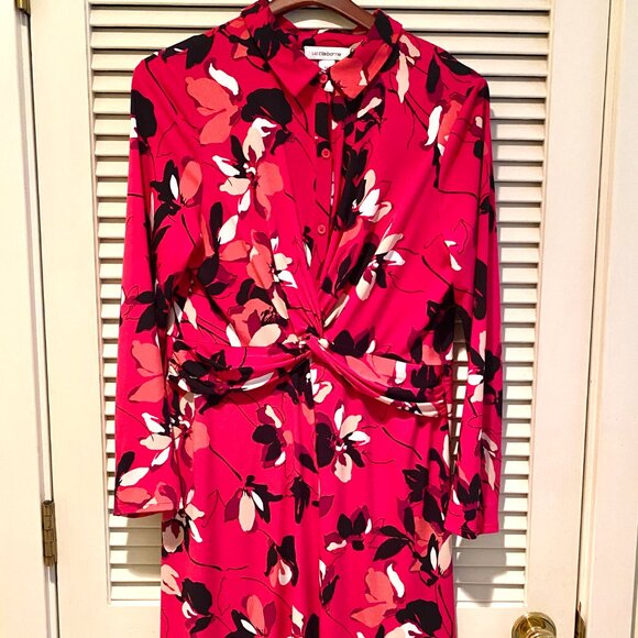 Liz Claiborne Midi Shirt Dress 14 L front knot detail NWOT - Picture 2 of 9